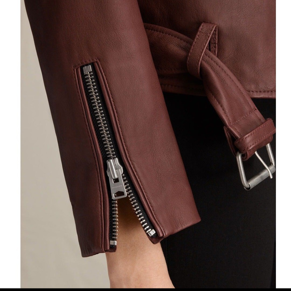 ALL SAINTS HARLAND LEATHER JACKET BORDEAUX RED - Picture 7 of 8